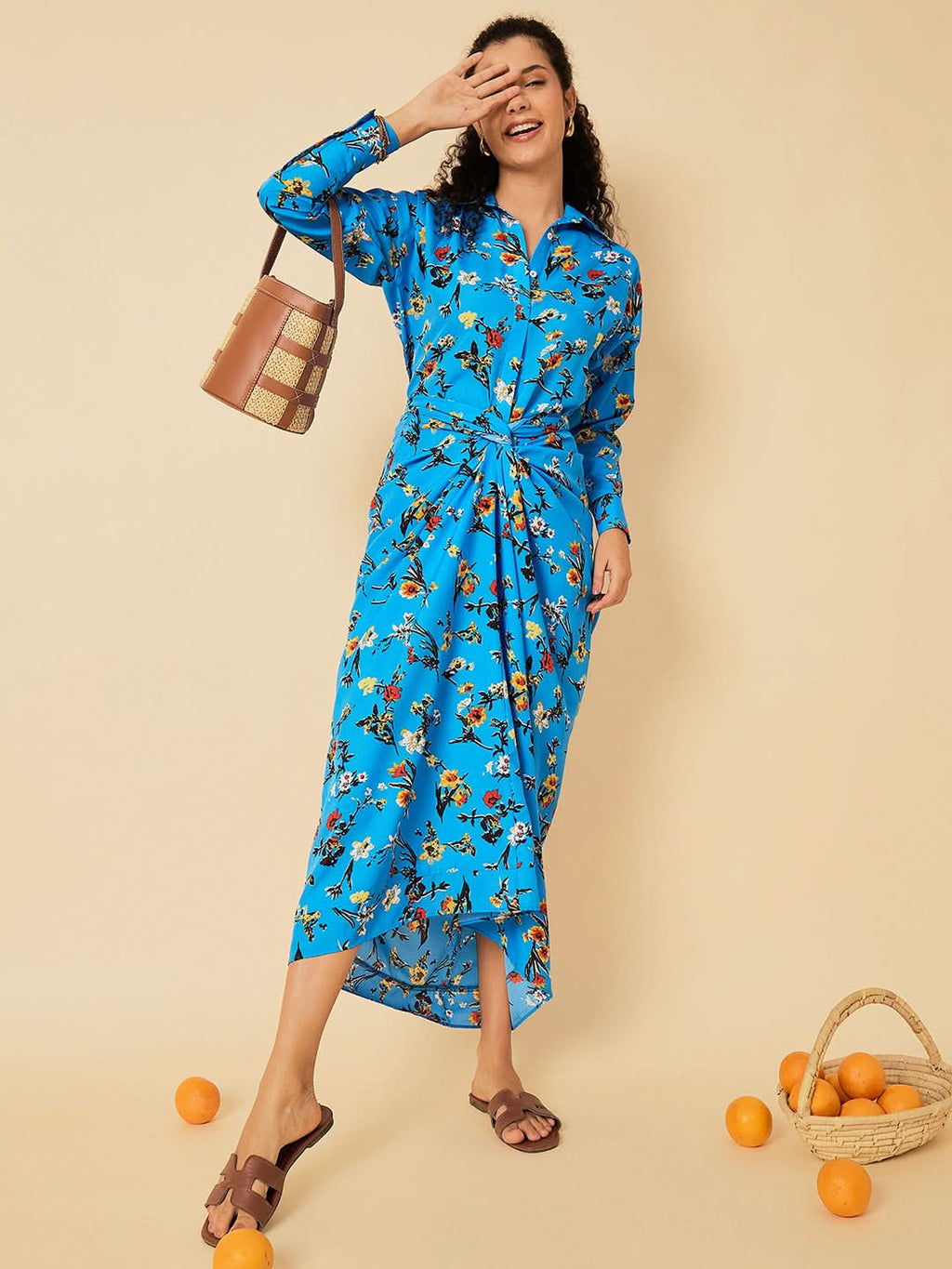 Printed Shirt with Front Twist Skirt Co-ord Set