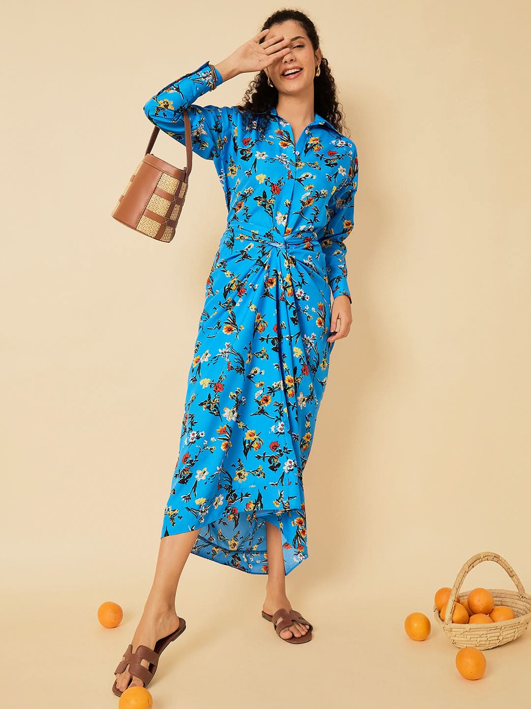 Printed Shirt with Front Twist Skirt Co-ord Set
