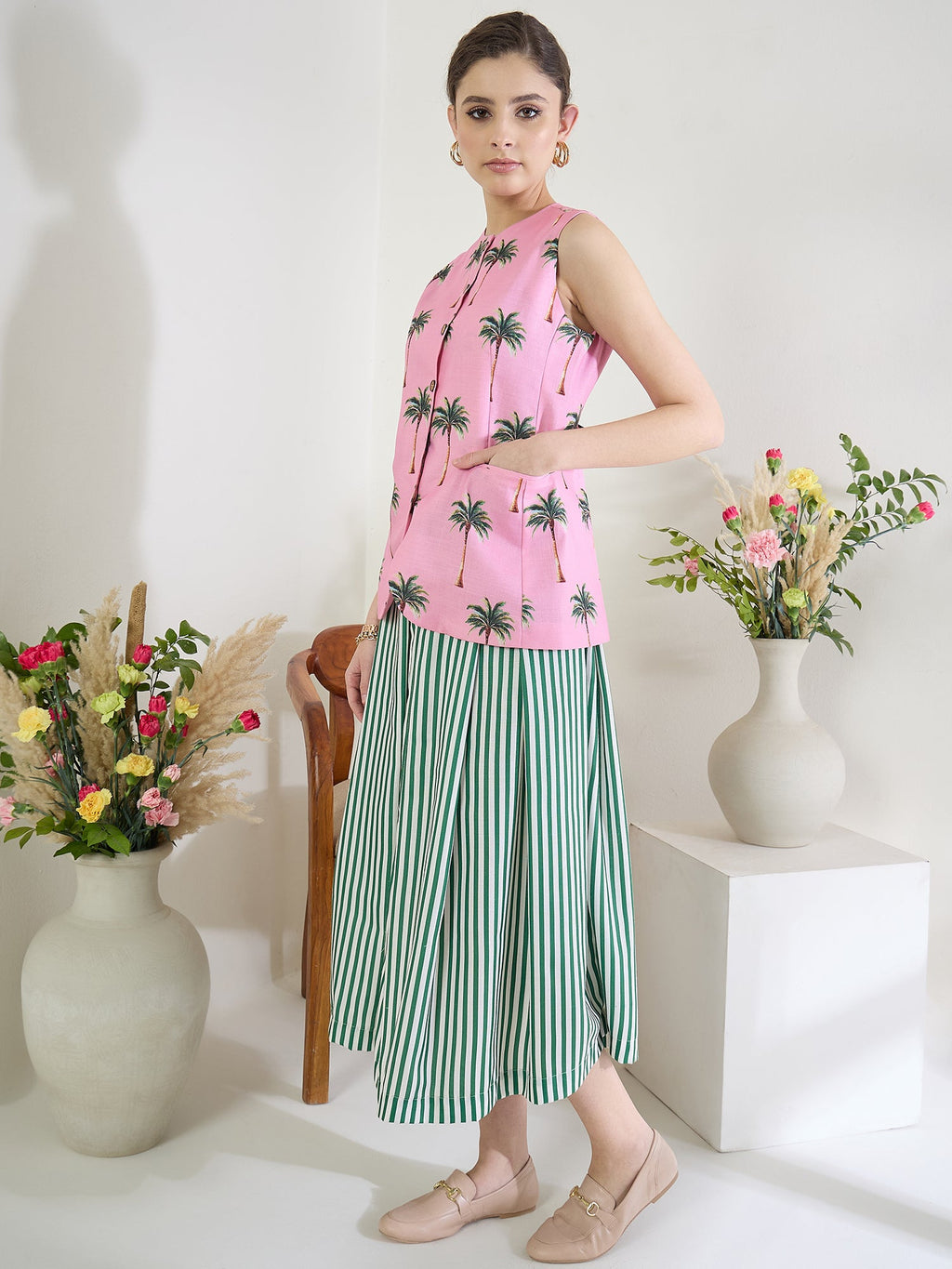 Pure Linen Waistcoat and Skirt Set