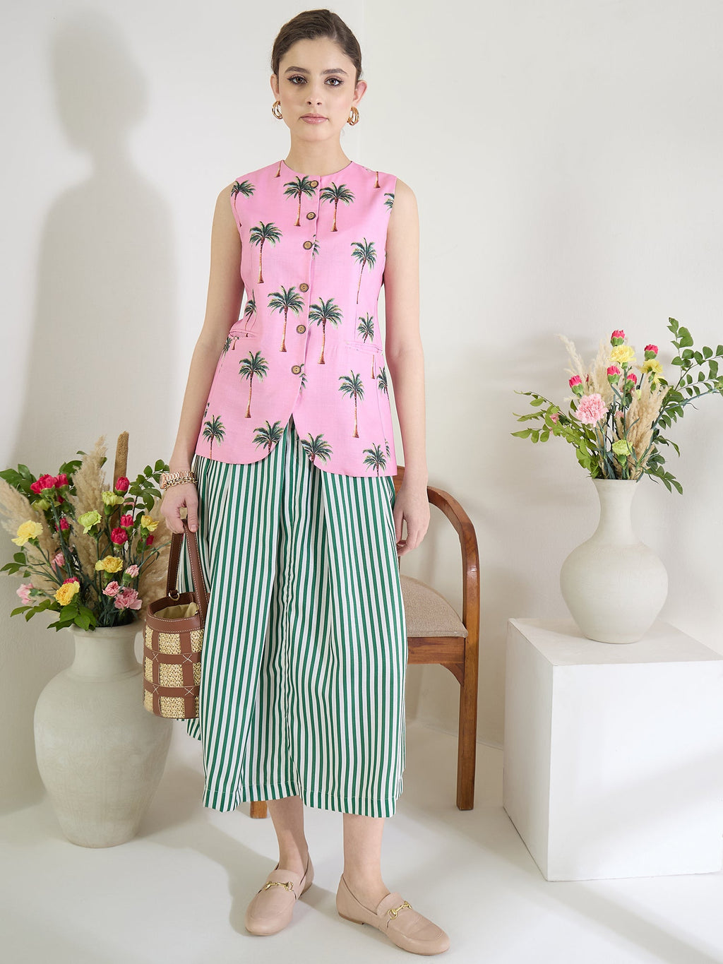 Pure Linen Waistcoat and Skirt Set