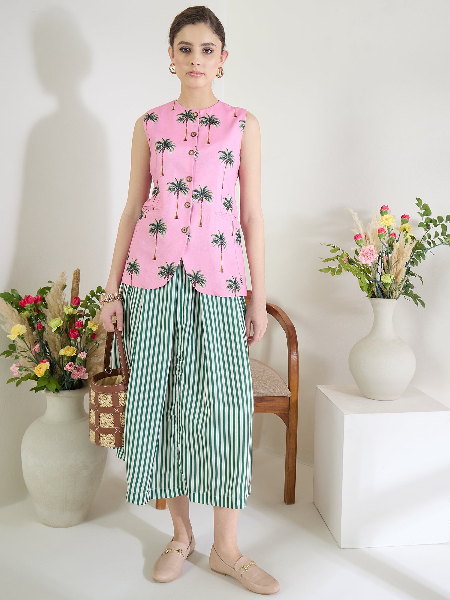 Pure Linen Waistcoat and Skirt Set