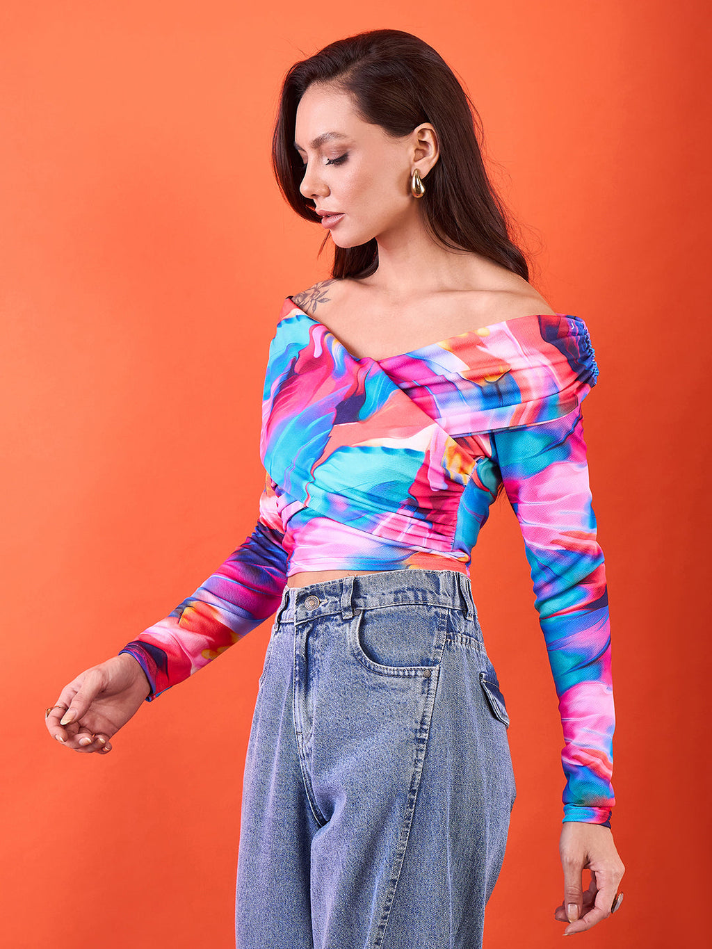 Stretchable Wrap Style Bardot Top