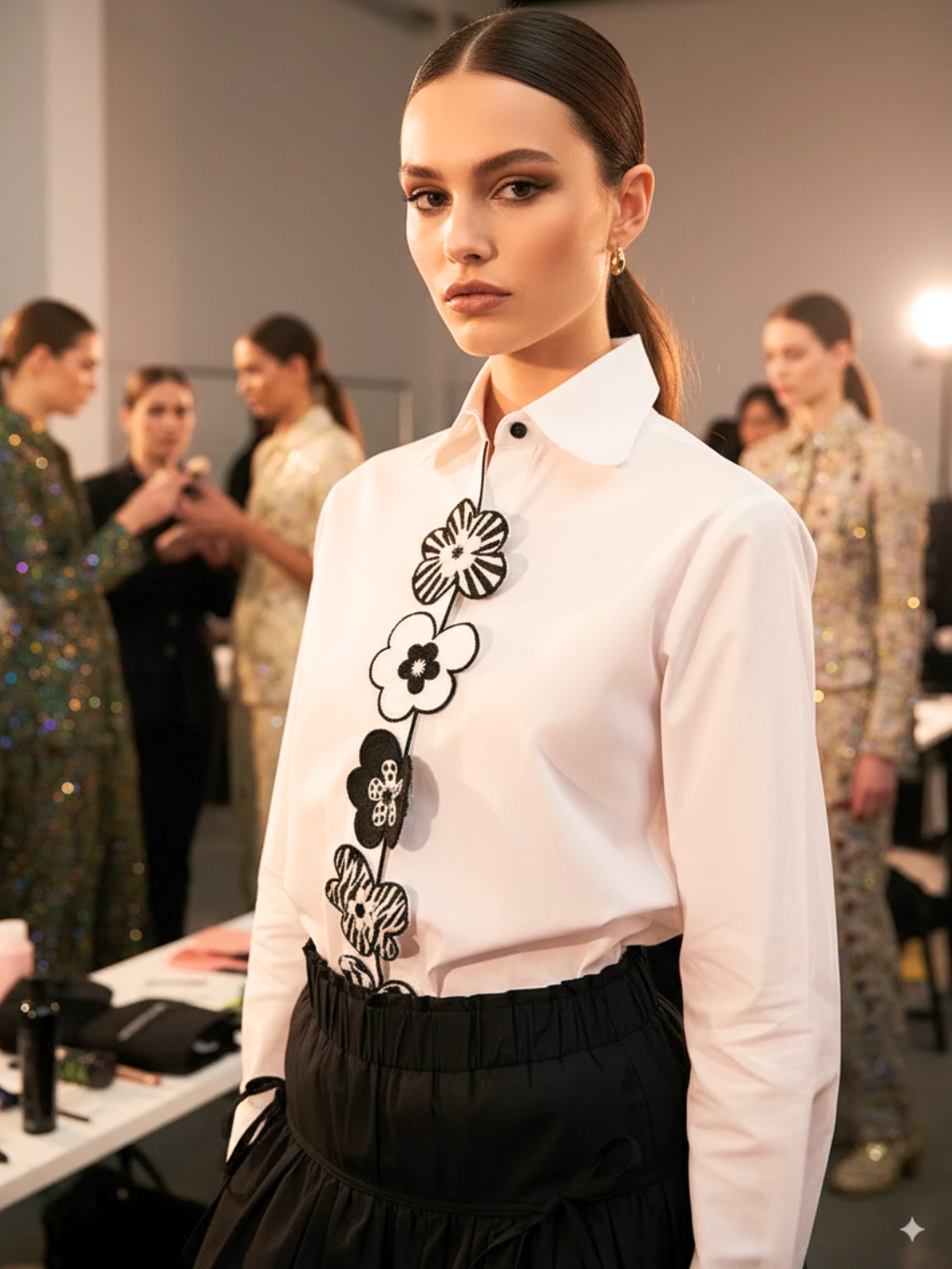 Embroidered Applique Cotton Shirt