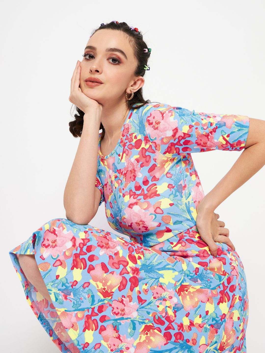 Round Neck Stretchable Skater Dress