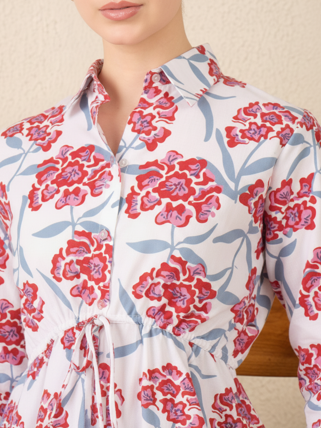 Pure Cotton Drawstring Peplum Shirt