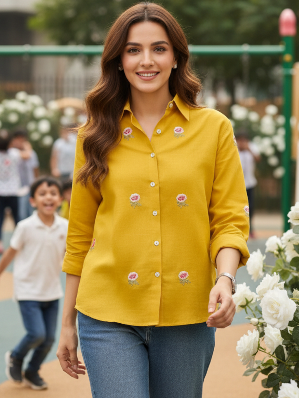 All Over Embroidered Linen Shirt
