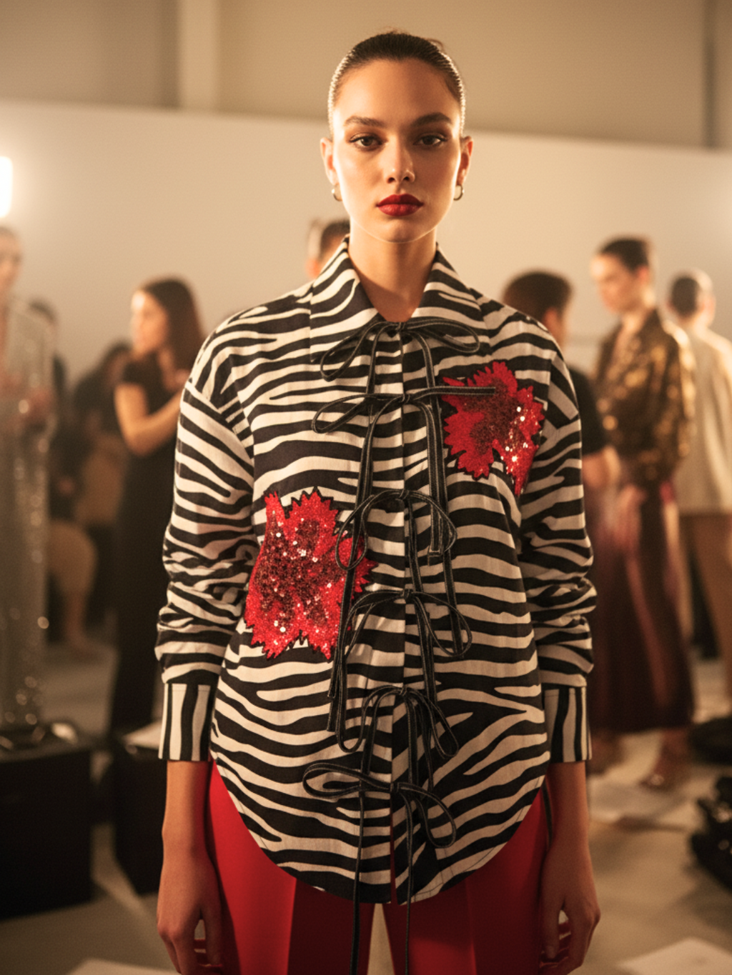 Printed Tie-Up Full Sleeve Sequinned Cotton Shirt