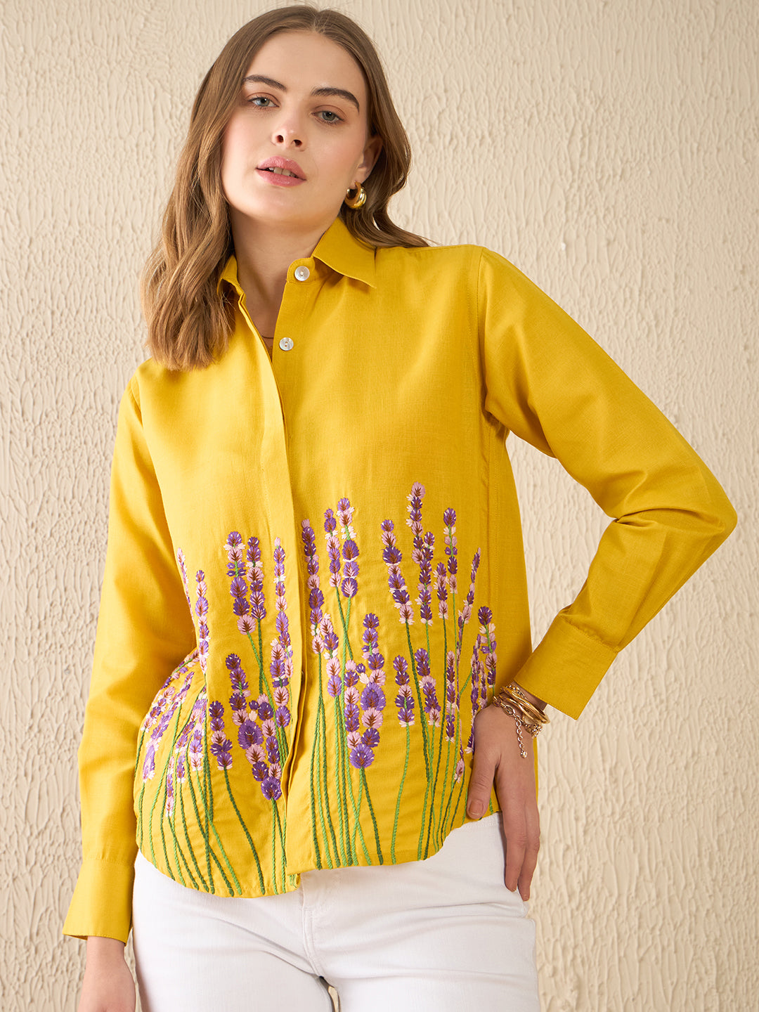 Floral Embroidered Linen Shirt
