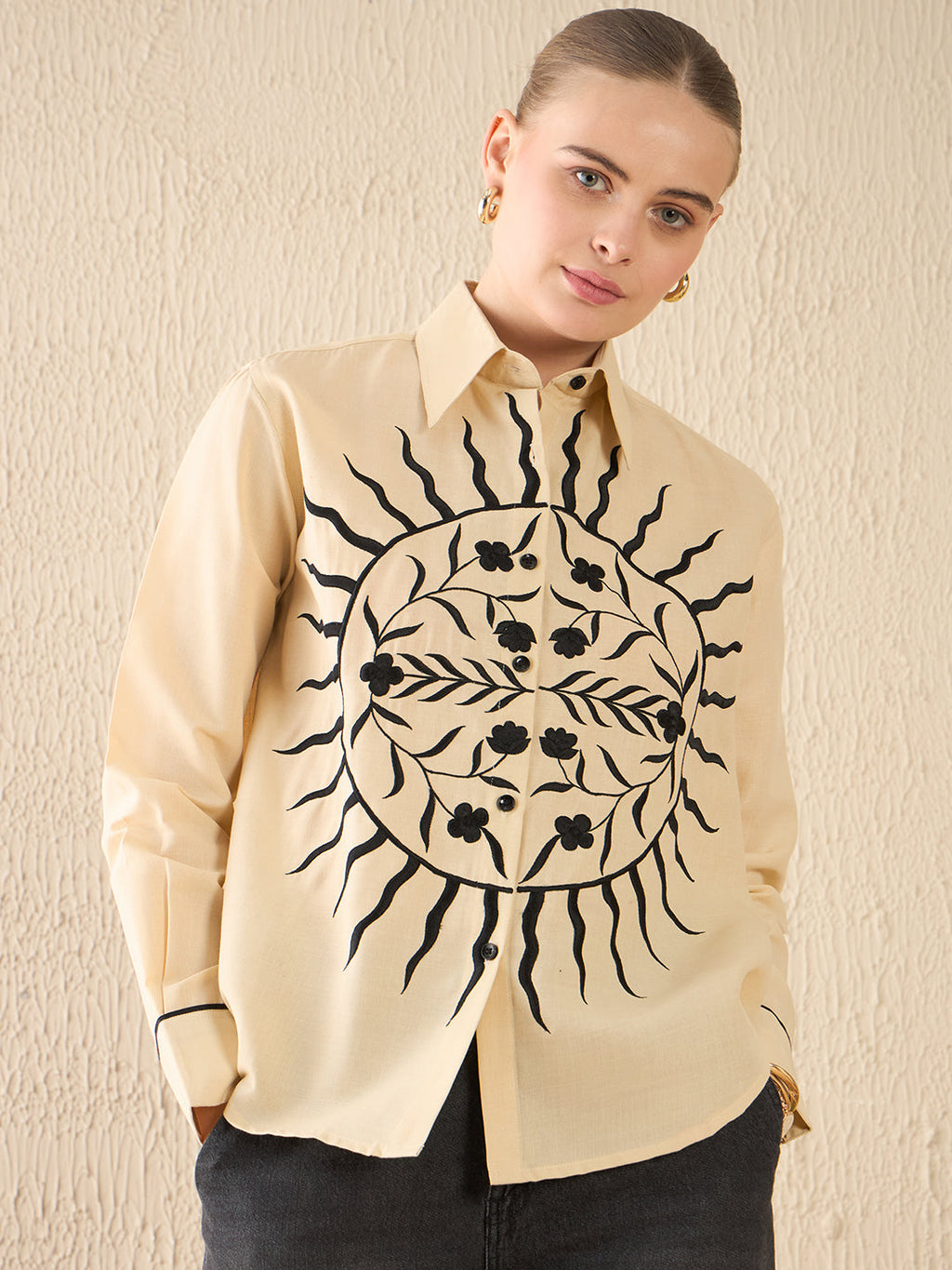 Floral Embroidered Linen Shirt