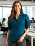 Puff Sleeve Pure Cotton Pleated Shirt
