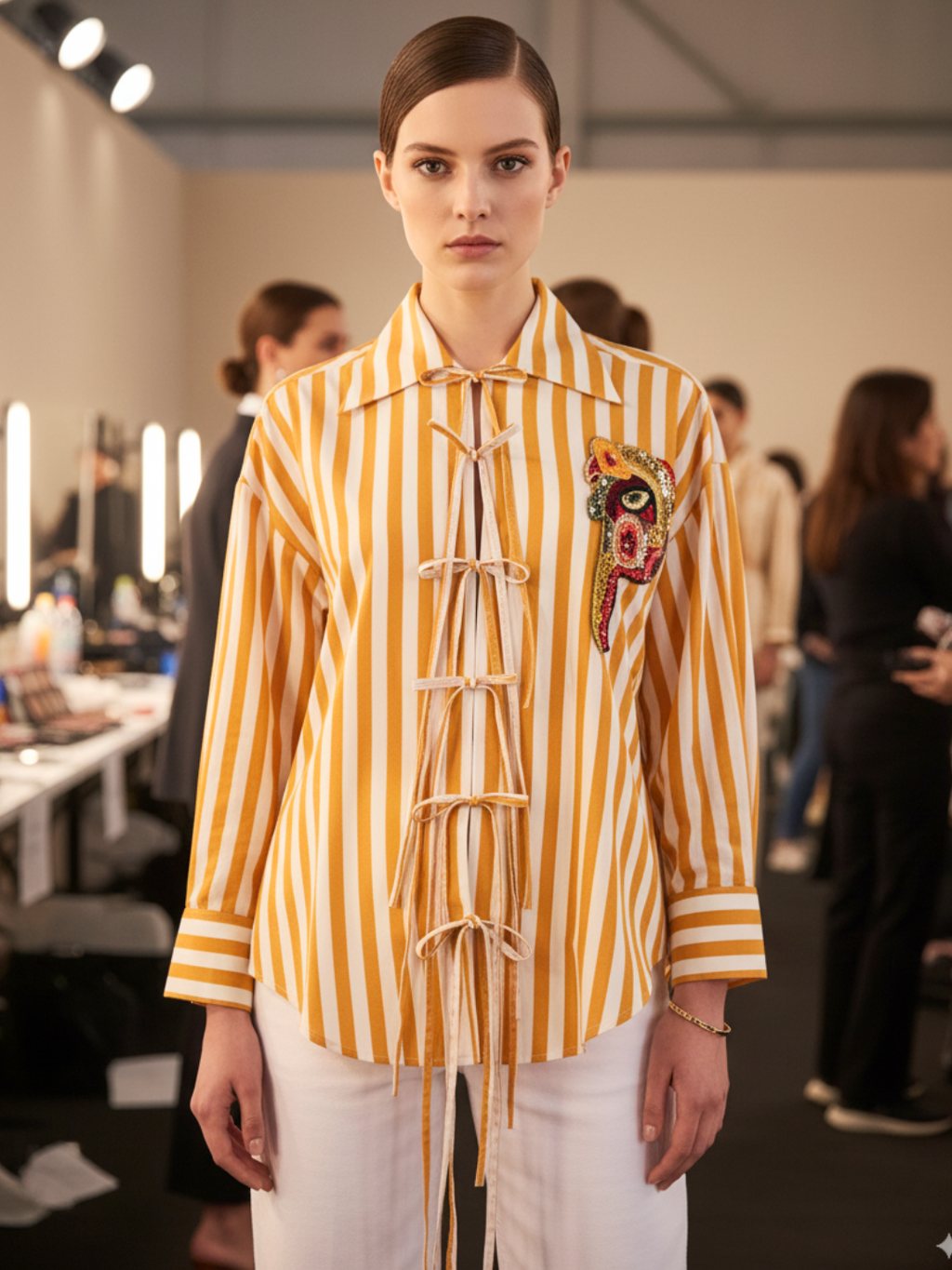 Printed Tie-Up Full Sleeve Sequinned Cotton Shirt