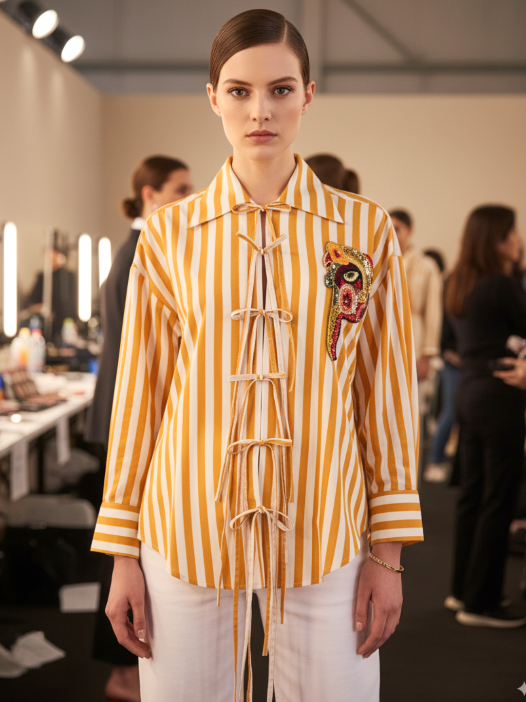Printed Tie-Up Full Sleeve Sequinned Cotton Shirt