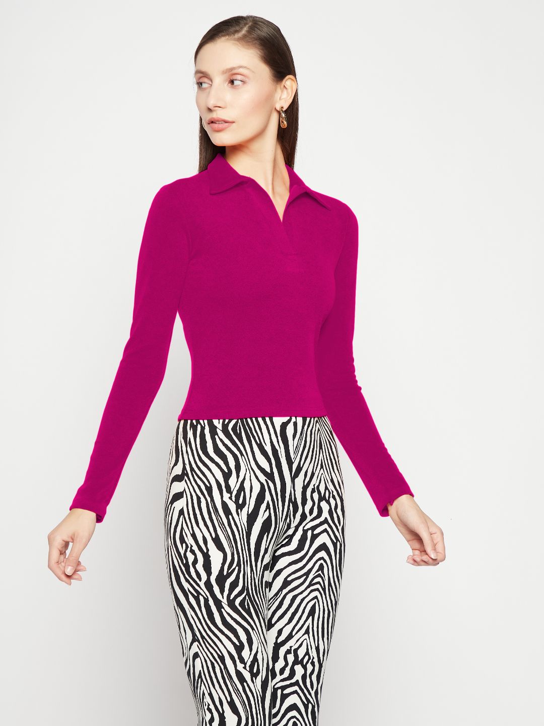 Stretchable Full Sleeve Collared Top