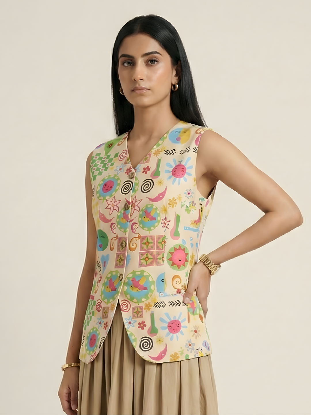 Pure Cotton Printed Waistcoat