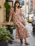 Front Pleated Cotton Midi Dress