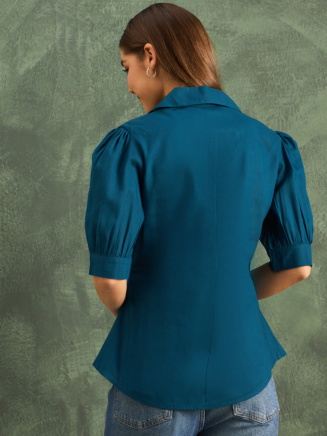 Puff Sleeve Pure Cotton Pleated Shirt
