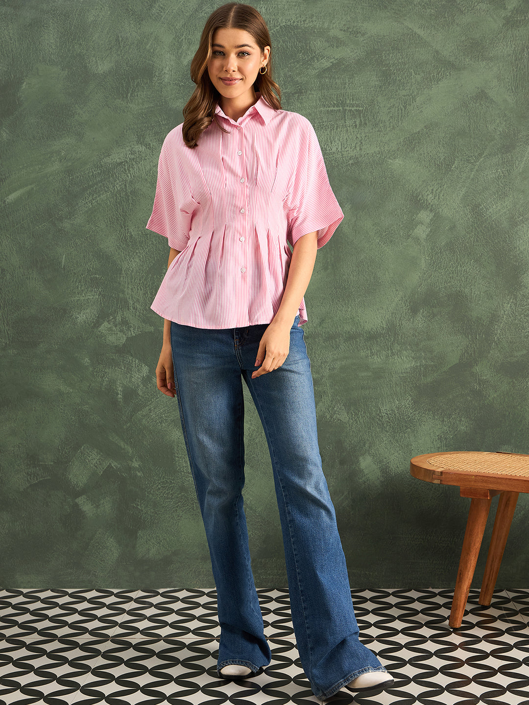 Drop Shoulder Pleated Pure Cotton Shirt