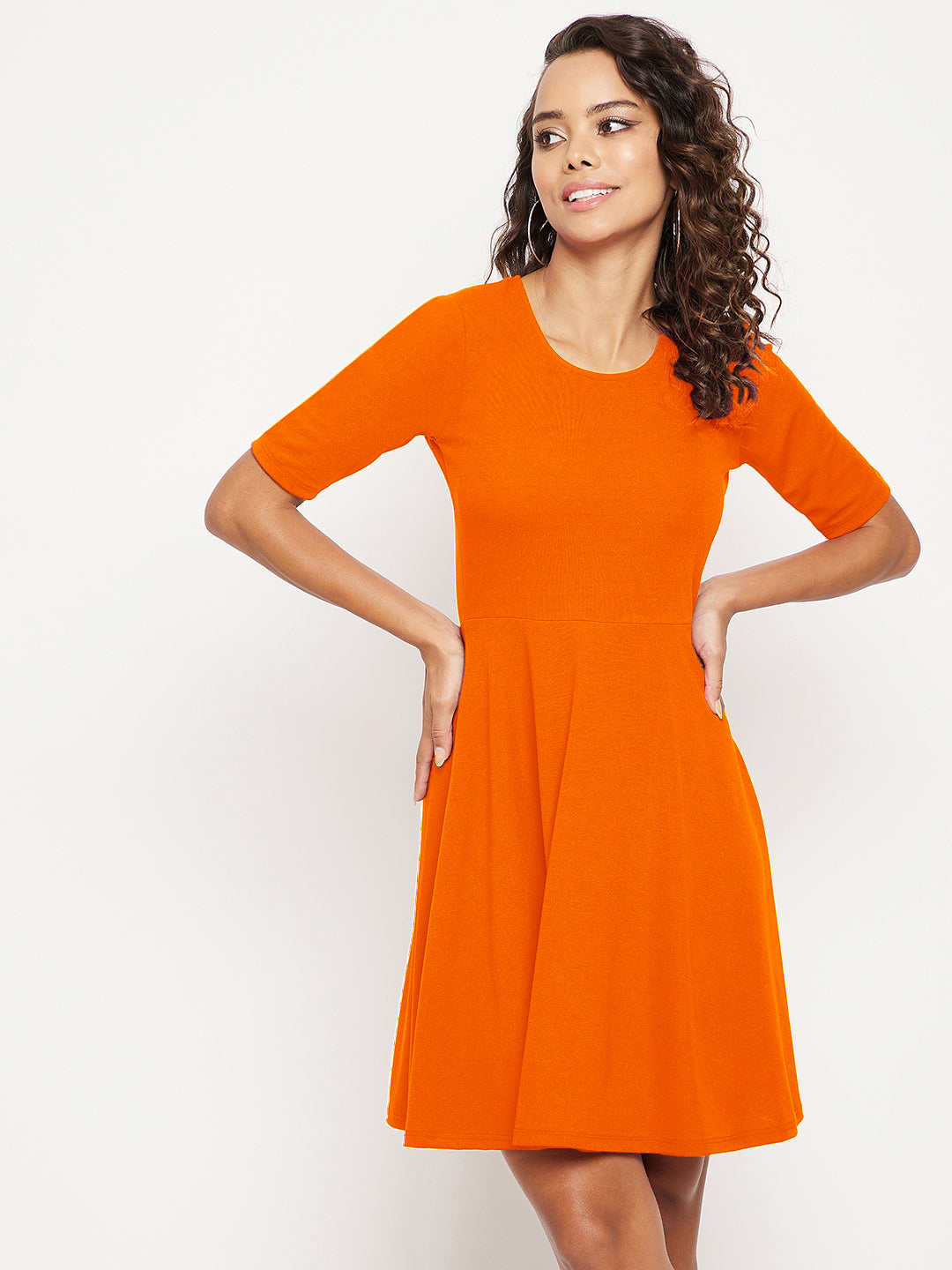 Round Neck Stretchable Skater Dress