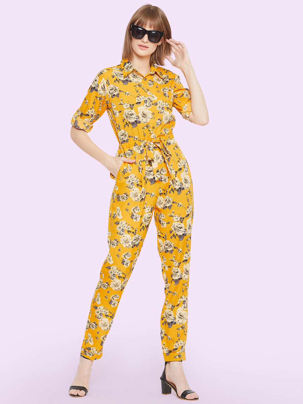 Floral Roll Up Jumpsuit