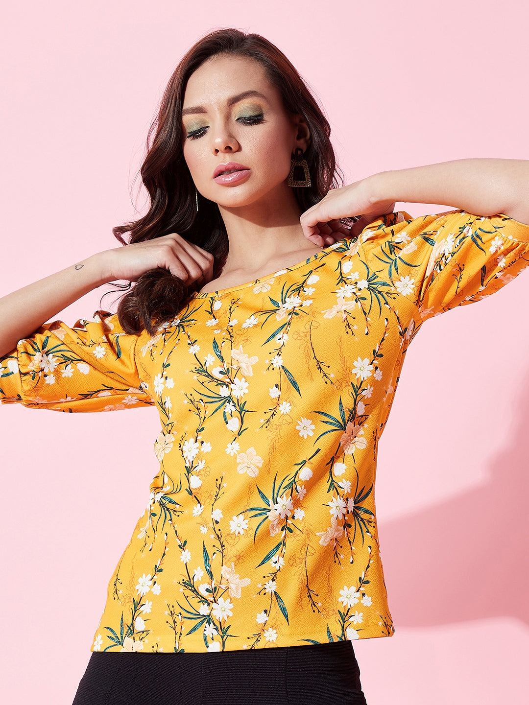 Floral Stretchable Puff Sleeve Top