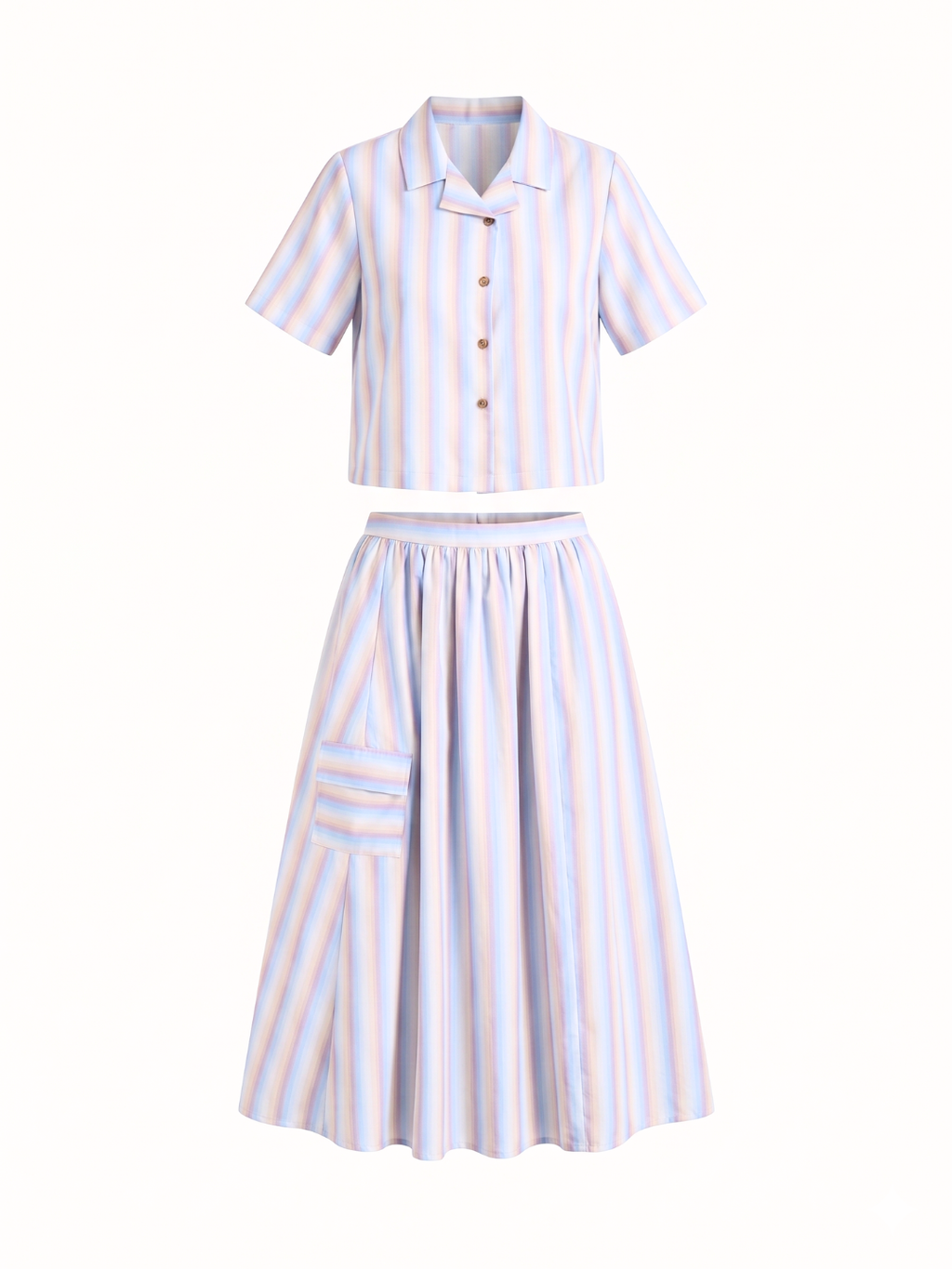 Pure Linen Shirt With Midi Skirt Set