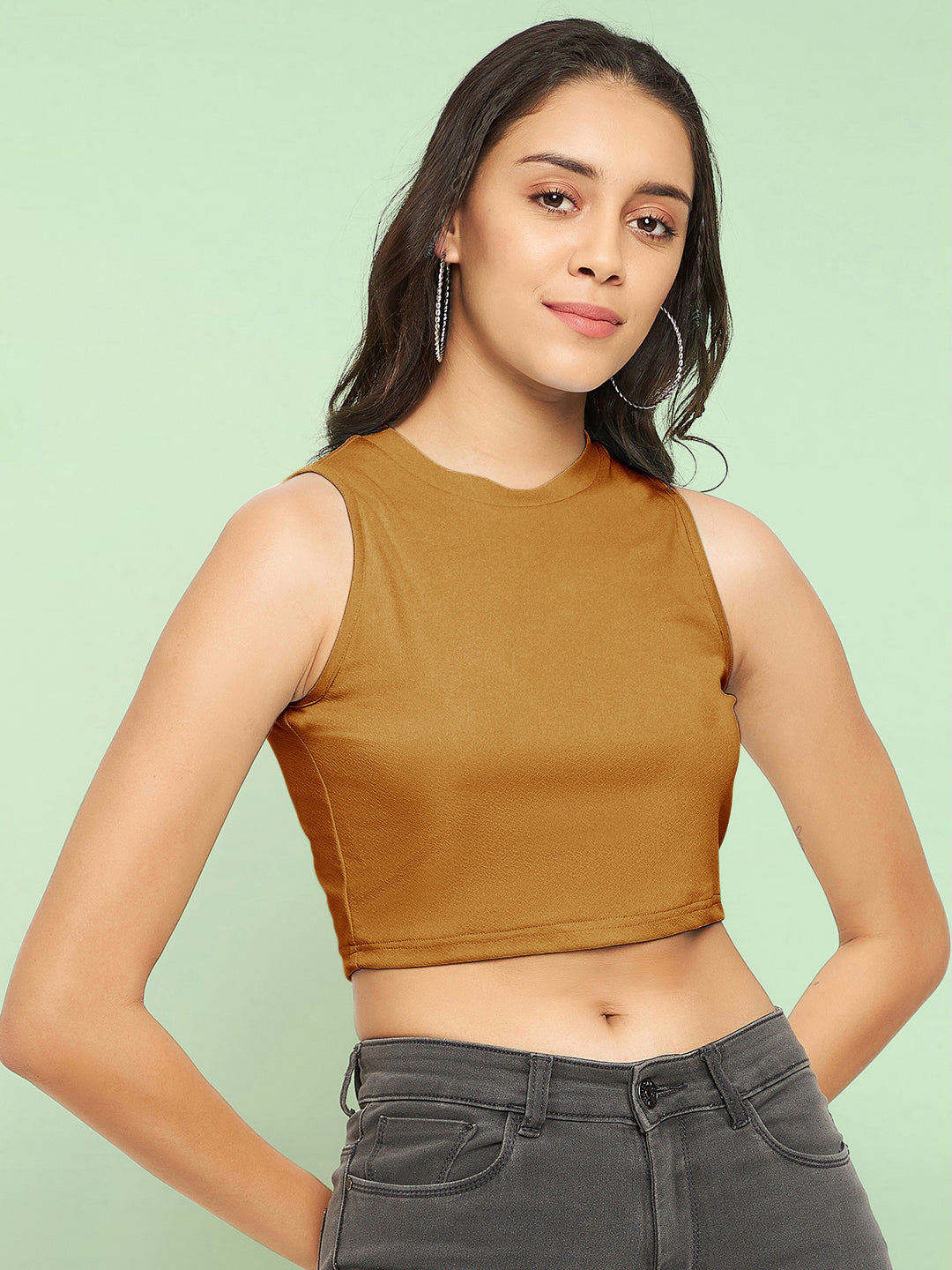 Stretchable High Neck Crop Top