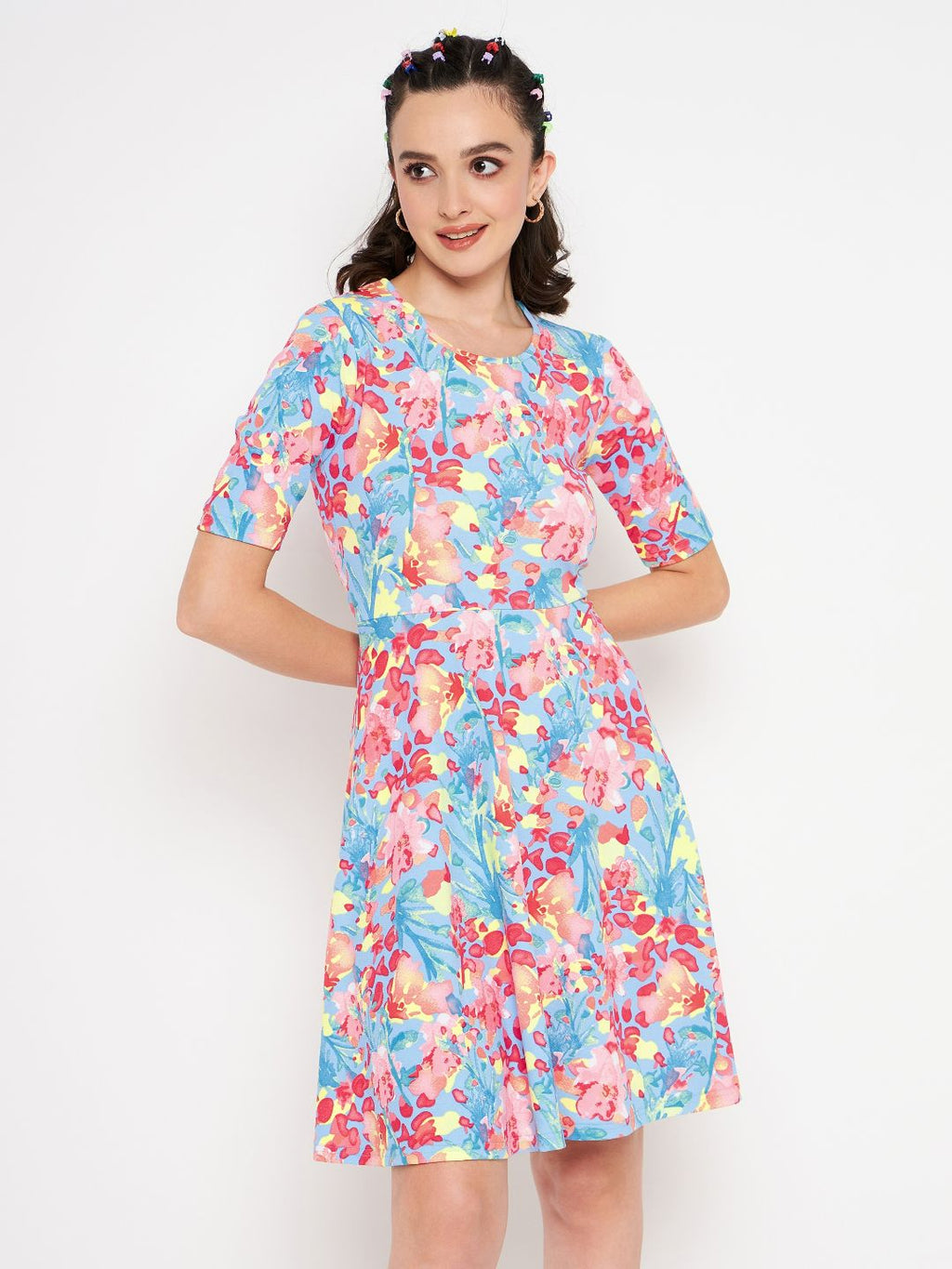 Round Neck Stretchable Skater Dress