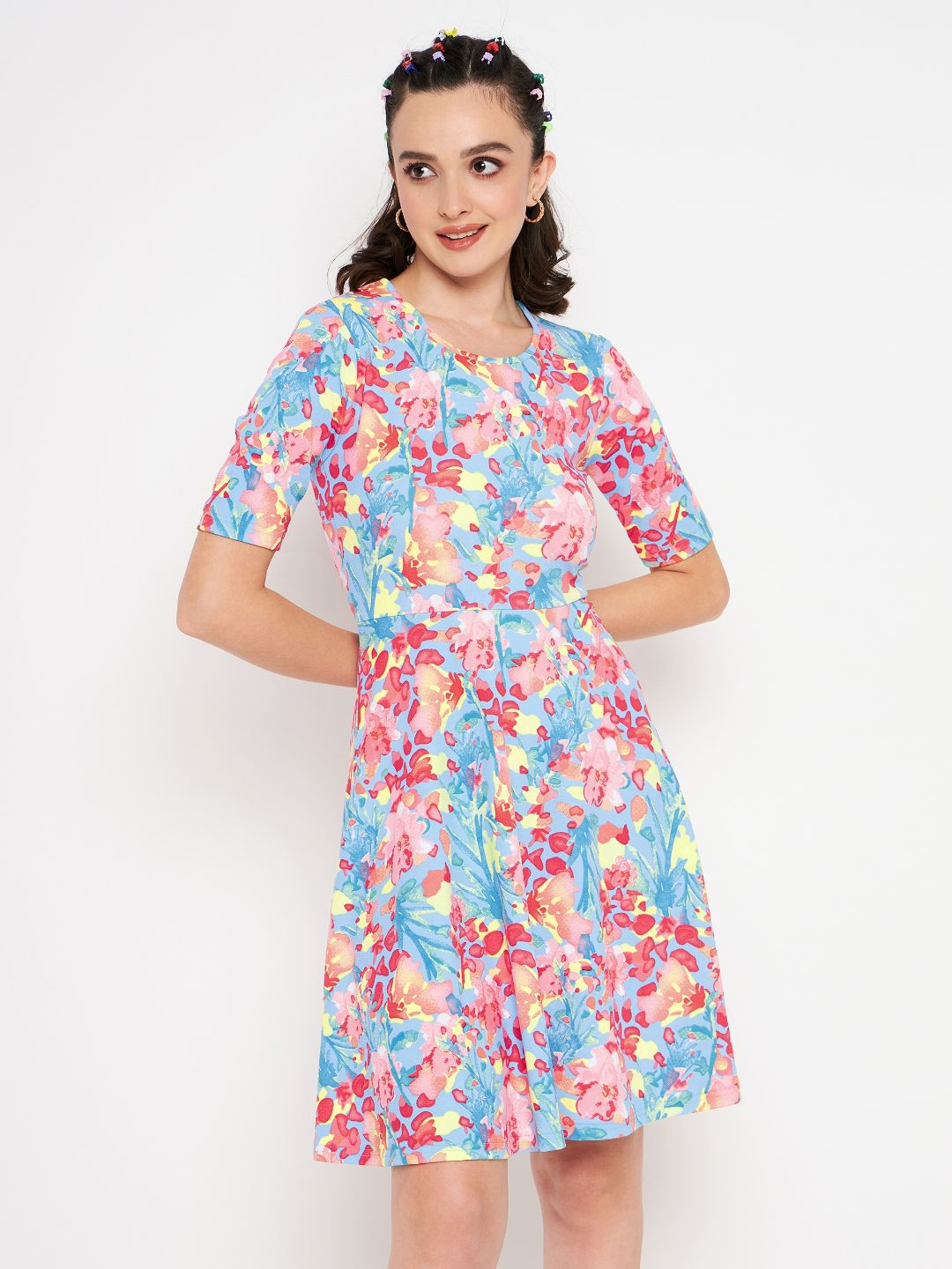 Round Neck Stretchable Skater Dress