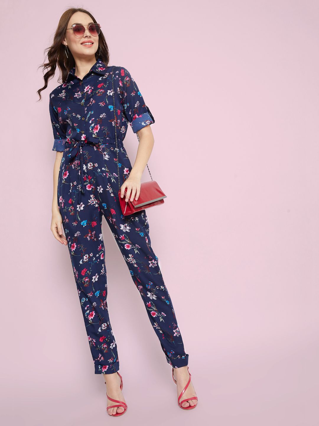 Floral Roll Up Jumpsuit