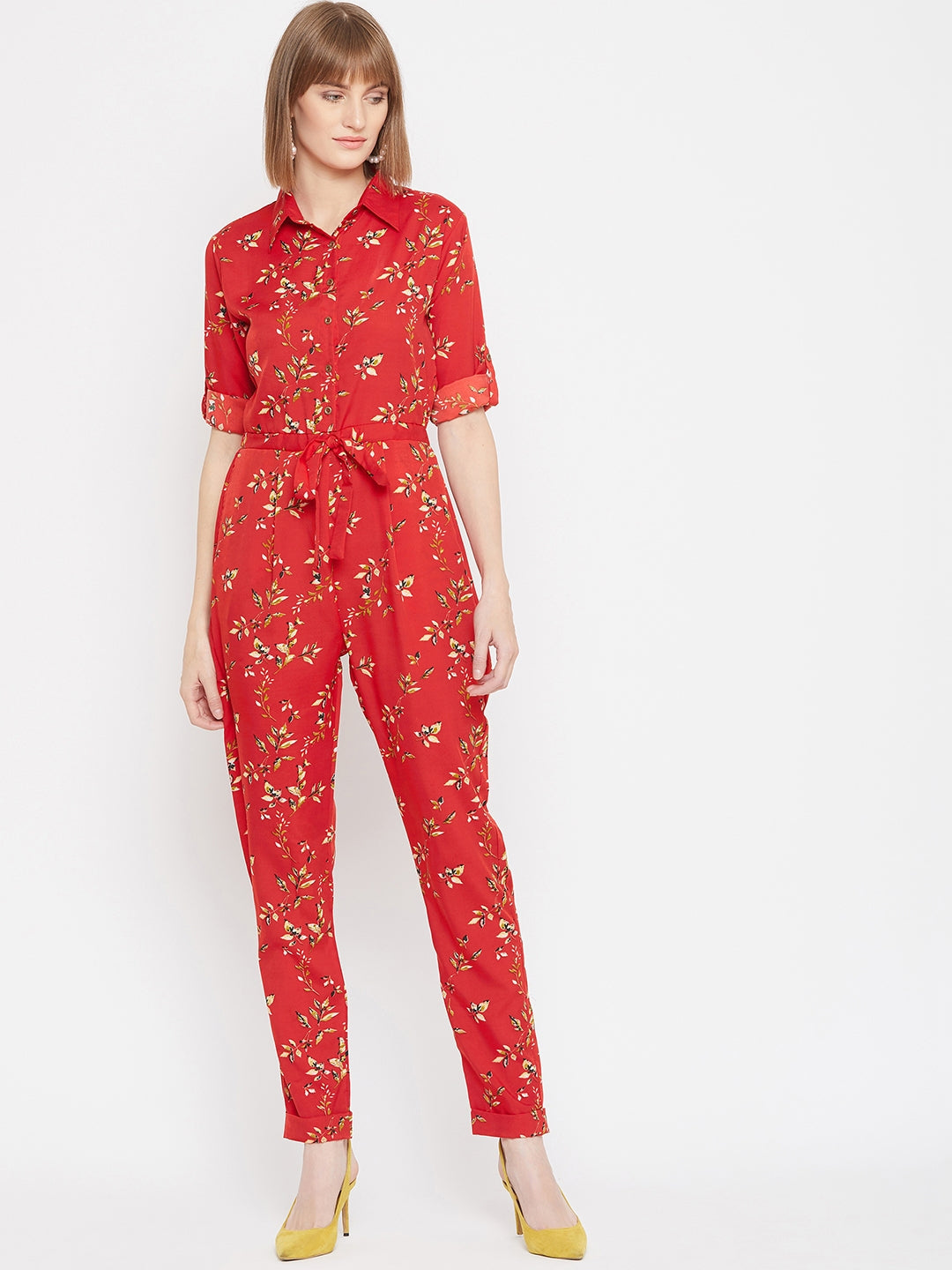 Floral Roll Up Jumpsuit