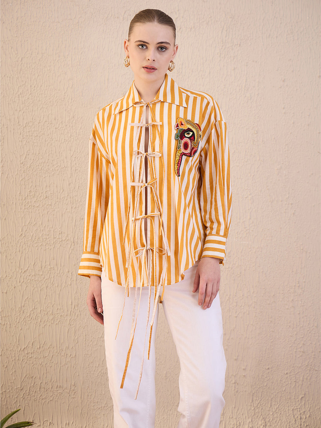 Printed Tie-Up Full Sleeve Sequinned Cotton Shirt
