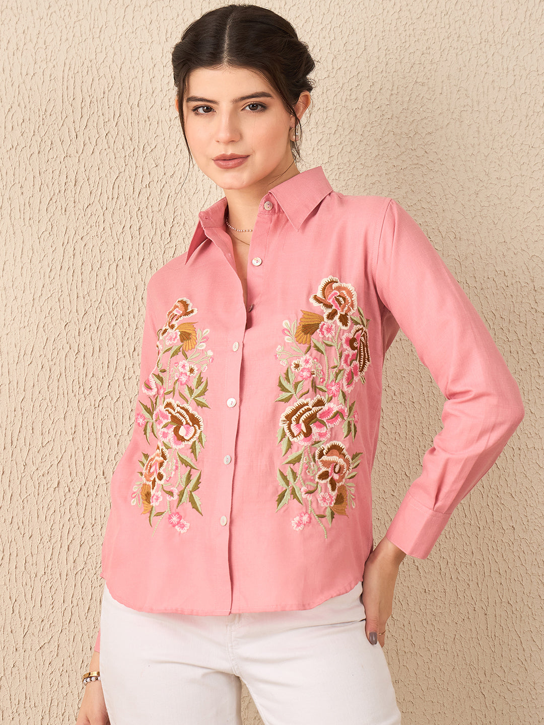Floral Embroidered Linen Shirt
