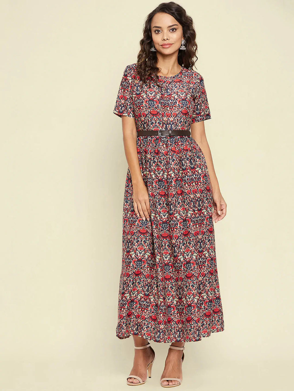 Printed Maxi Dress with Belt