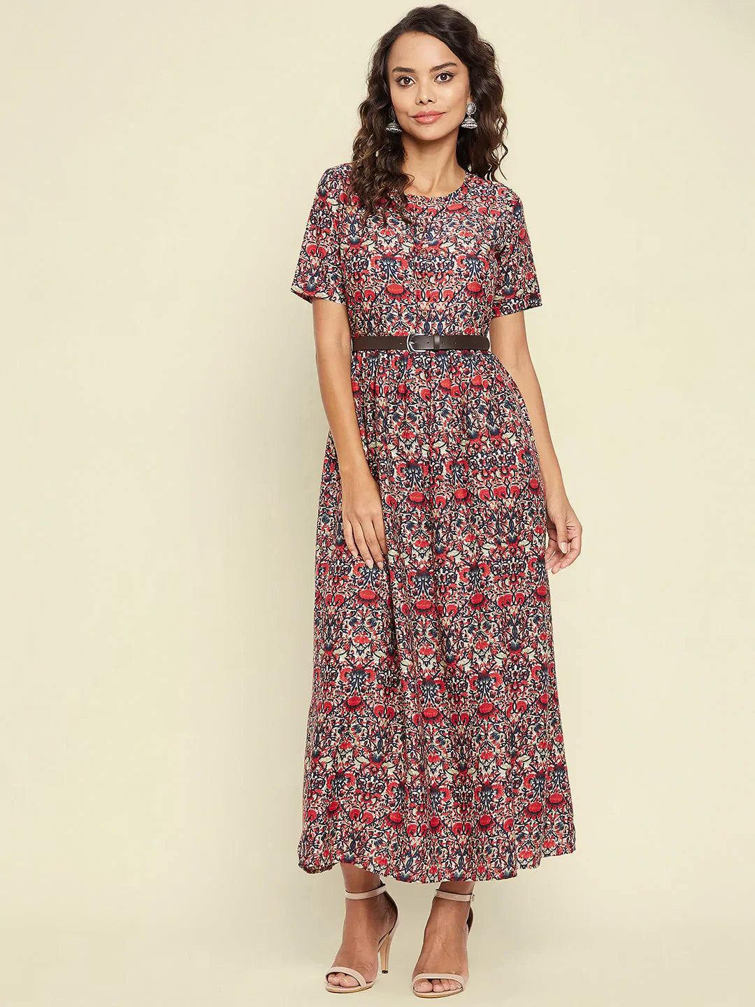 Printed Maxi Dress with Belt