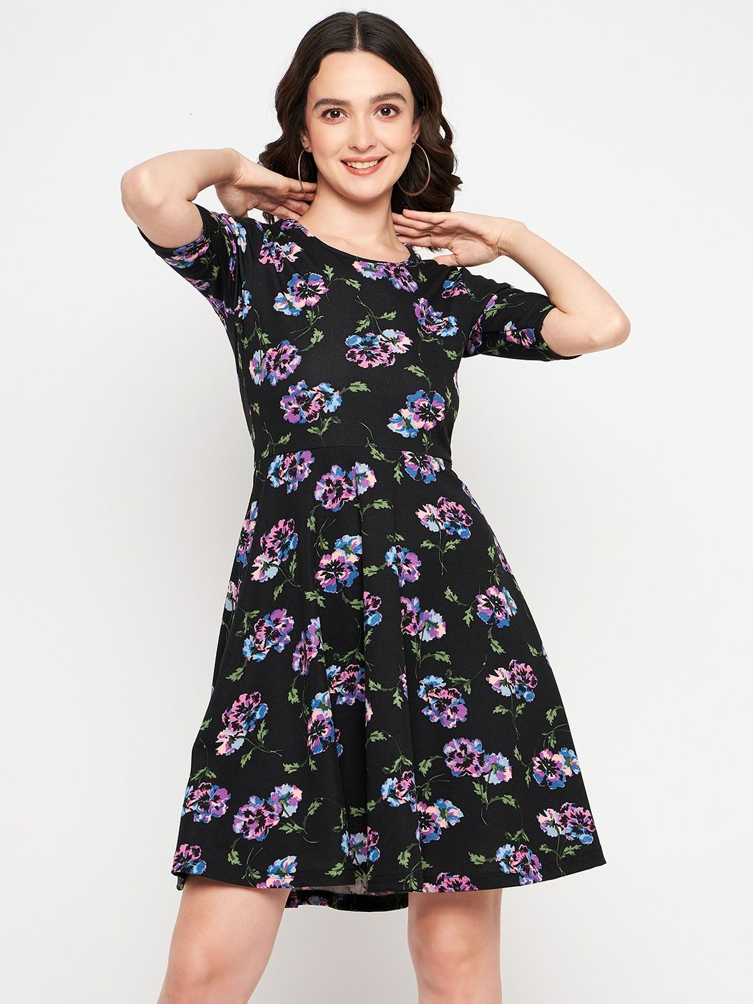 Round Neck Stretchable Skater Dress