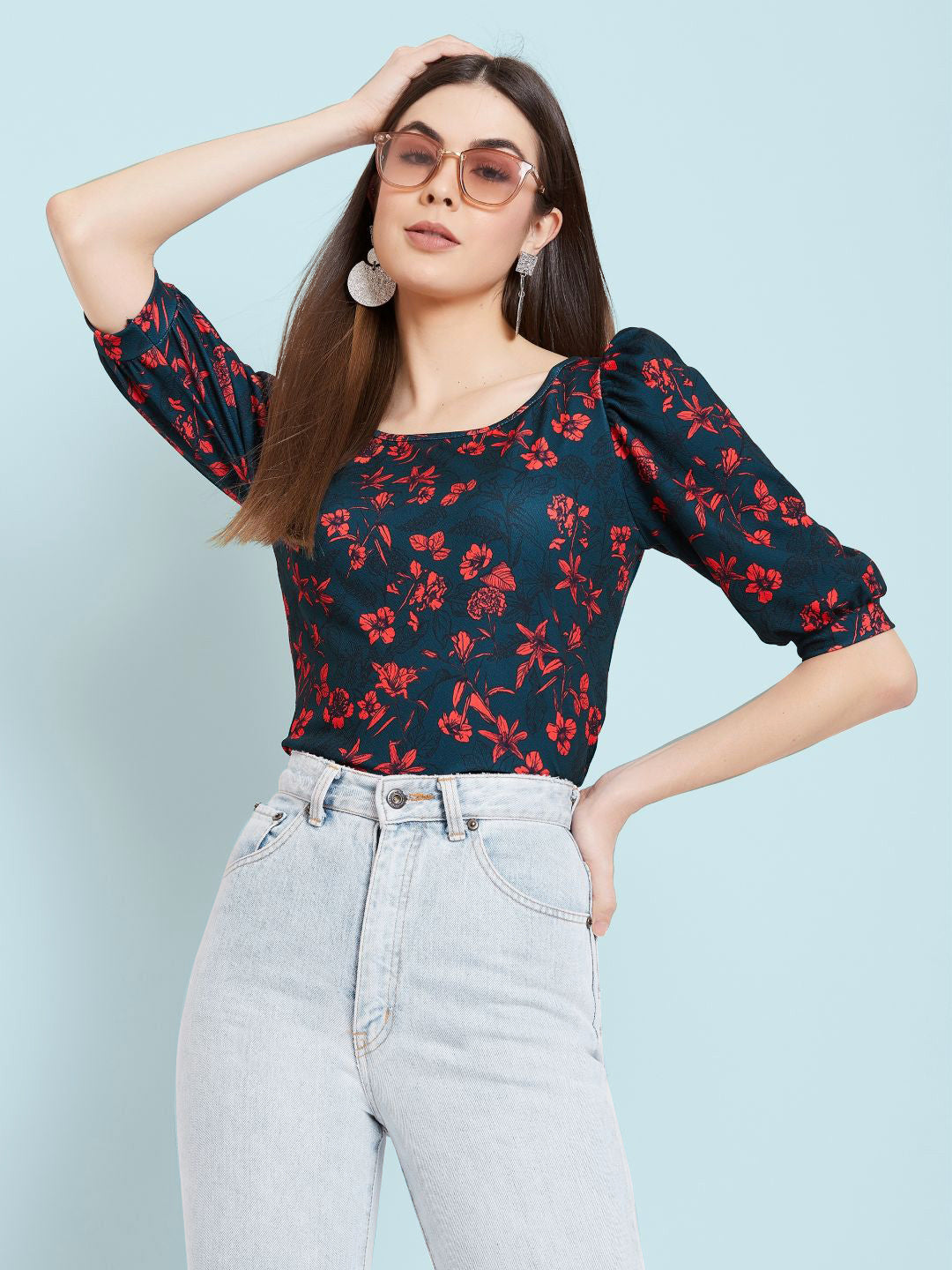 Floral Stretchable Puff Sleeve Top
