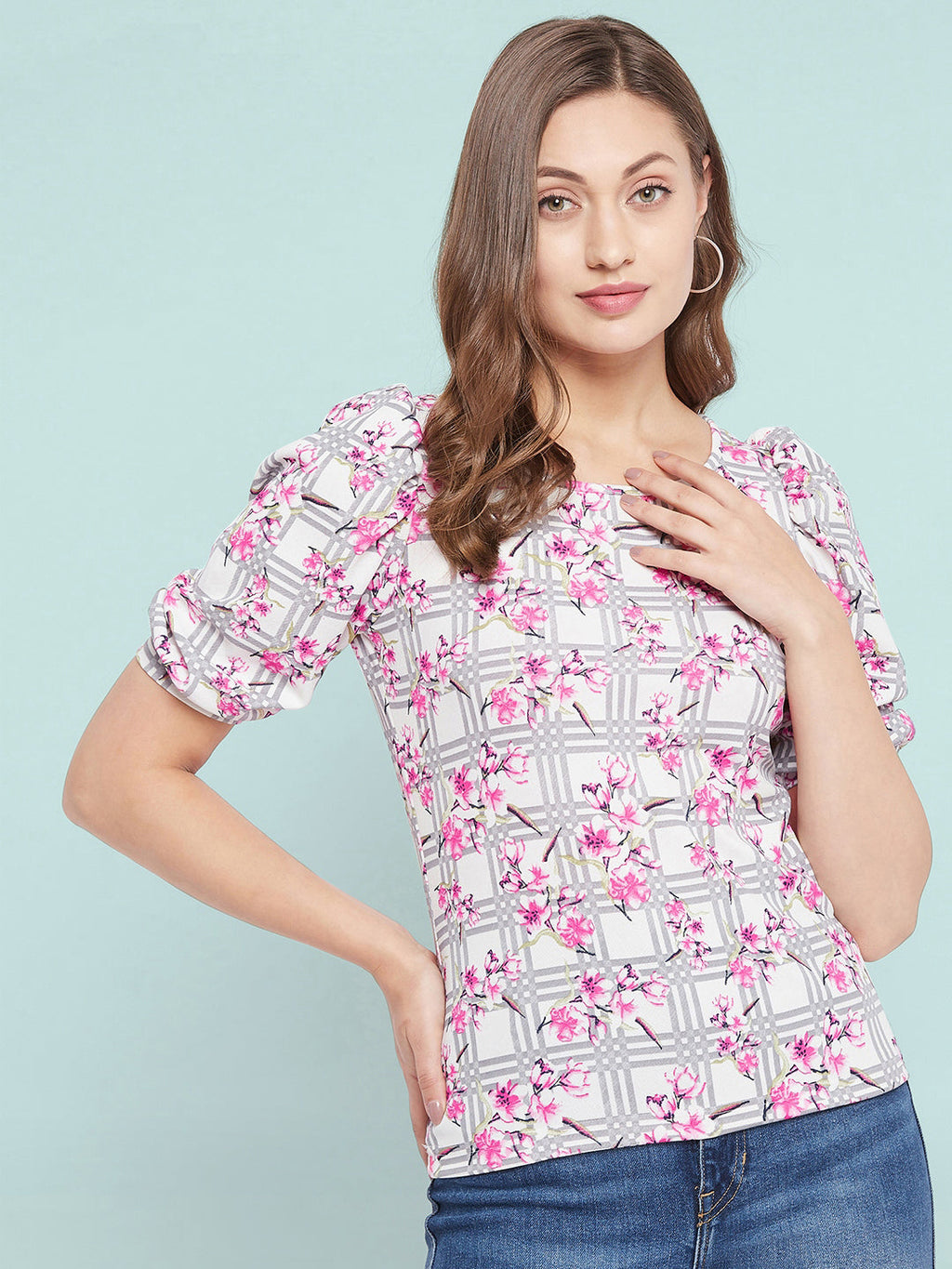 Floral Stretchable Puff Sleeve Top