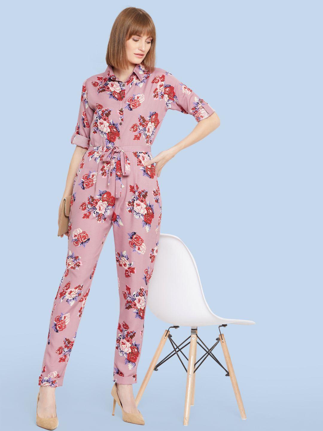 Floral Roll Up Jumpsuit