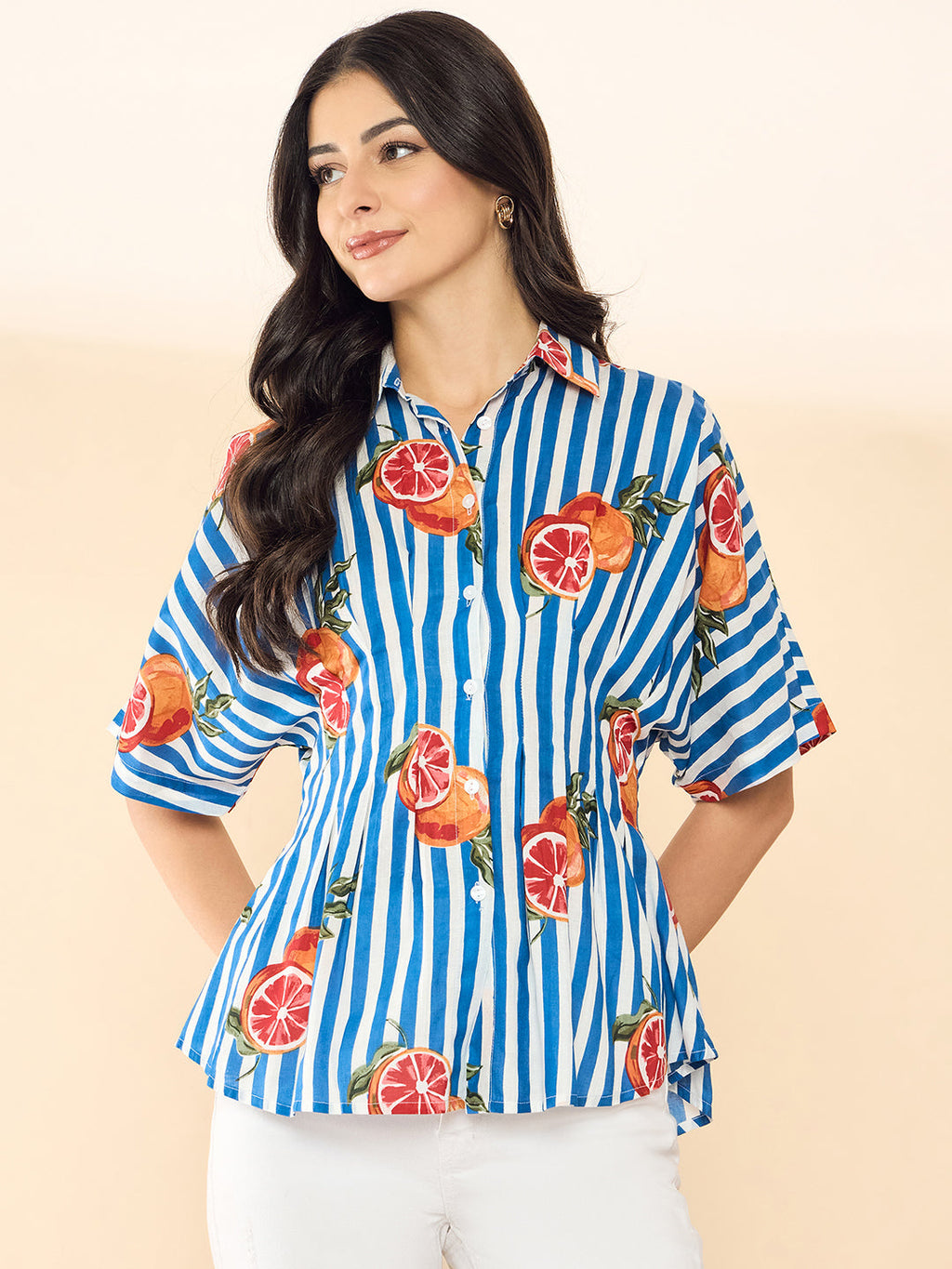 Drop Shoulder Pleated Pure Cotton Shirt