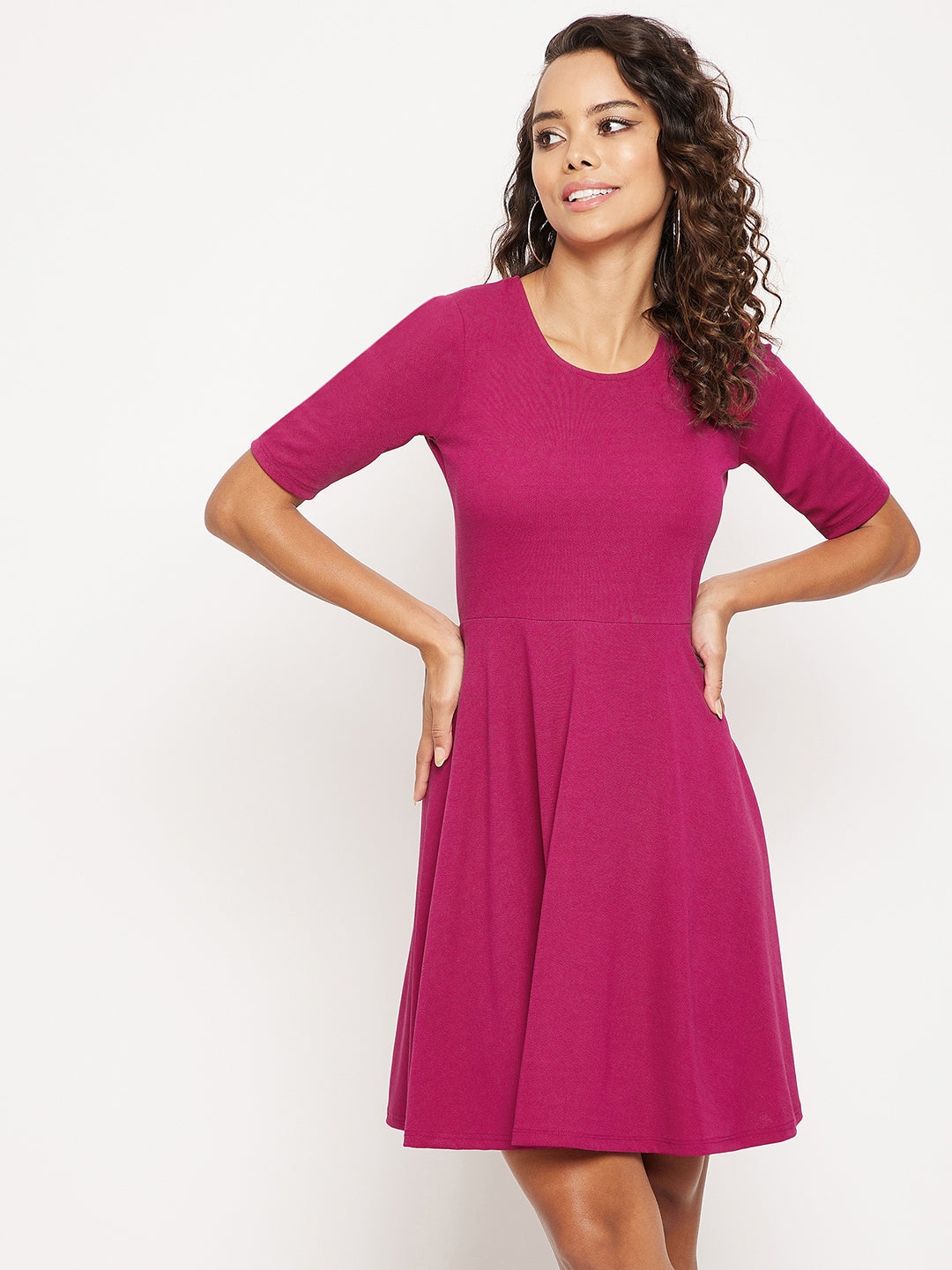 Round Neck Stretchable Skater Dress