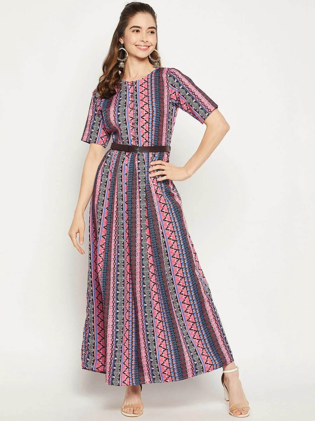 Printed Maxi Dress with Belt