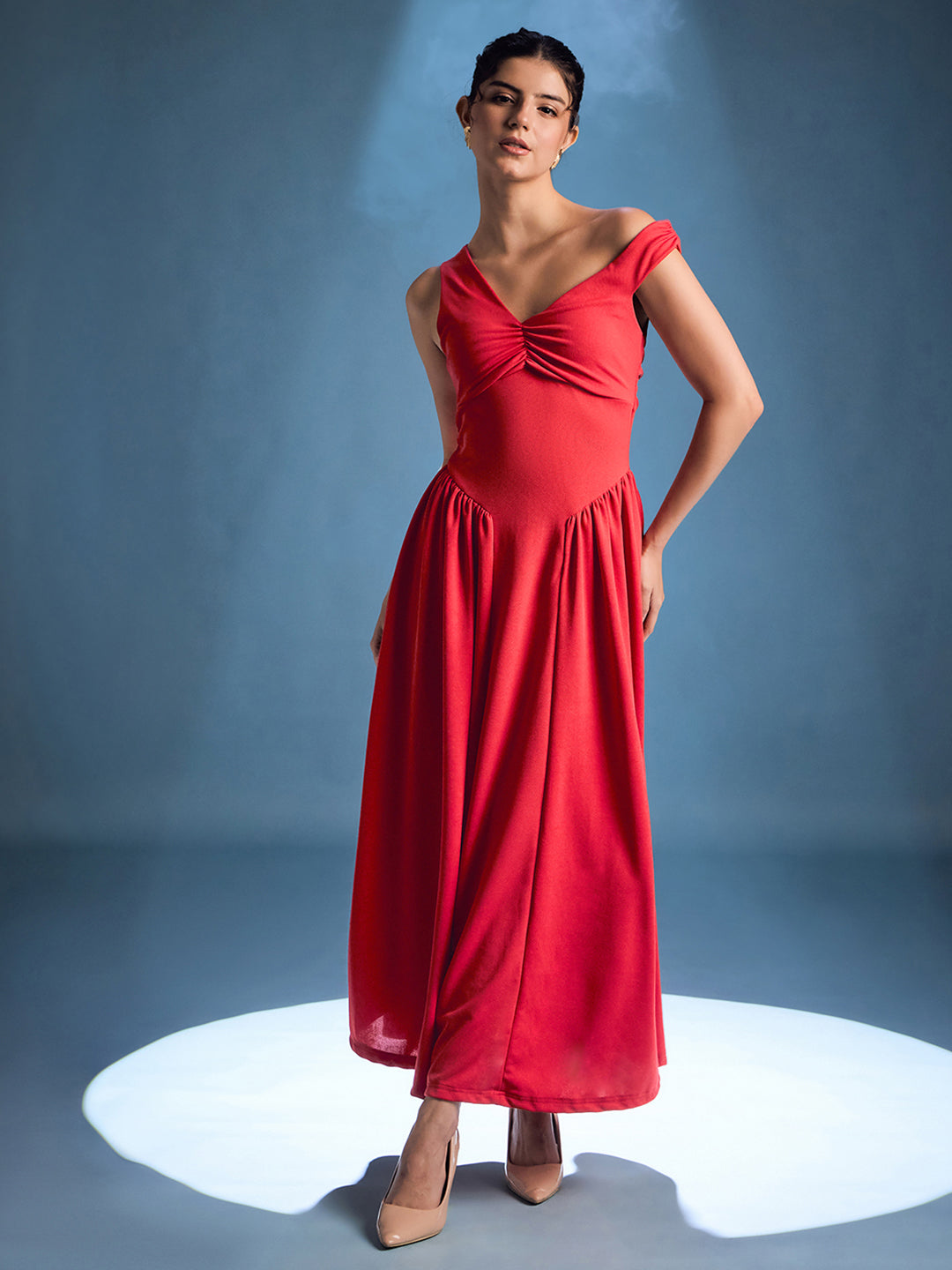 Stretchable One Shoulder Drop Waist Maxi Dress