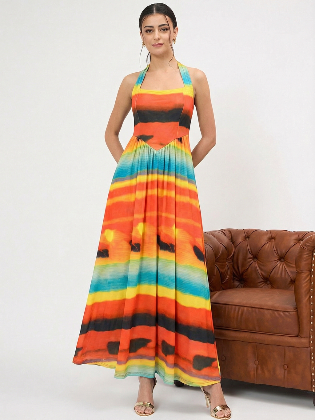 Stretchable Halter Neck Maxi Dress