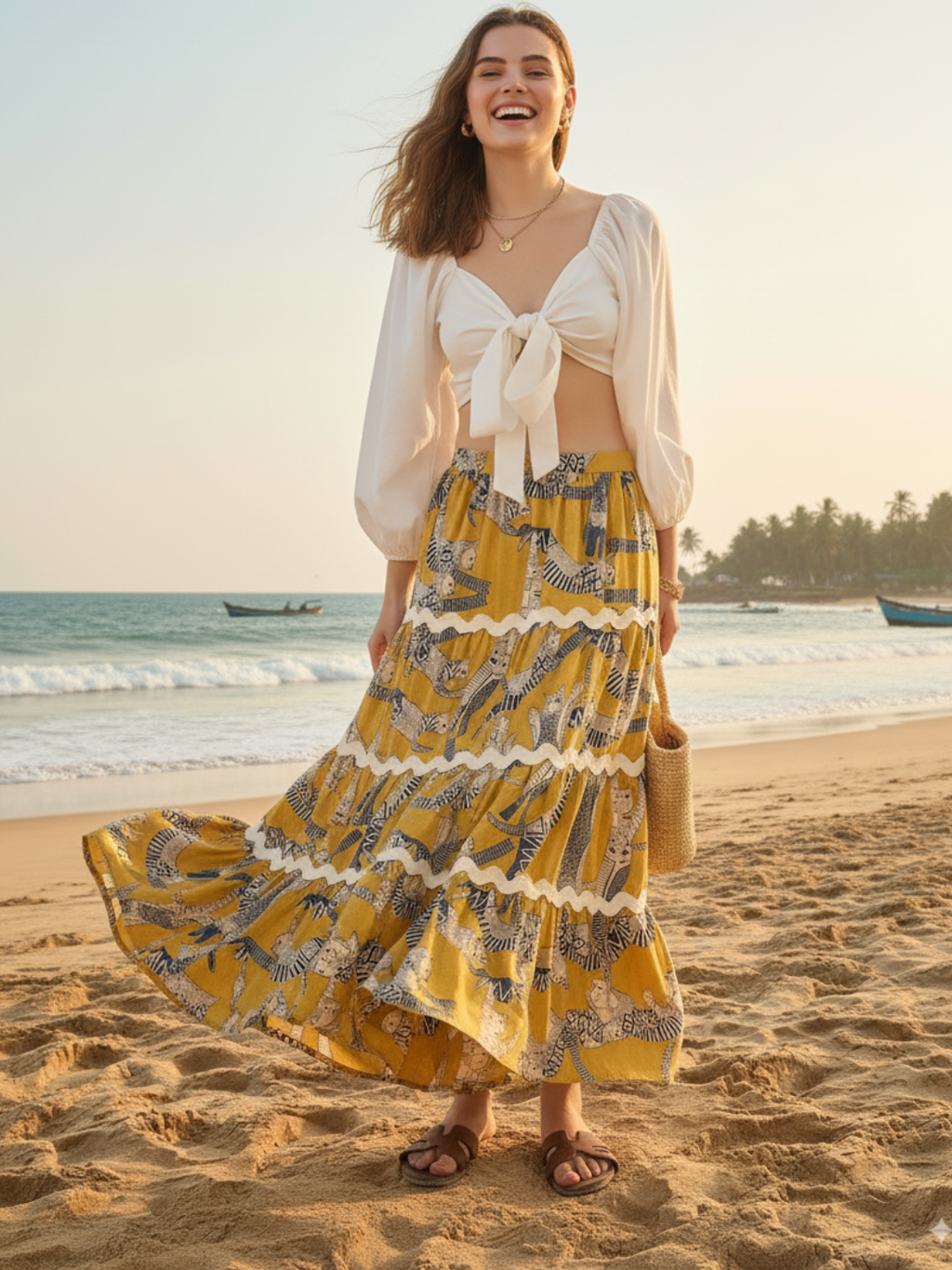 Ric-Rac Cotton Tiered Maxi Skirt