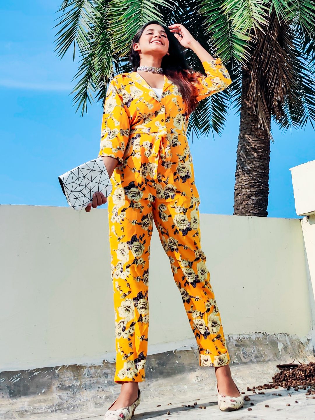 Floral Roll Up Jumpsuit