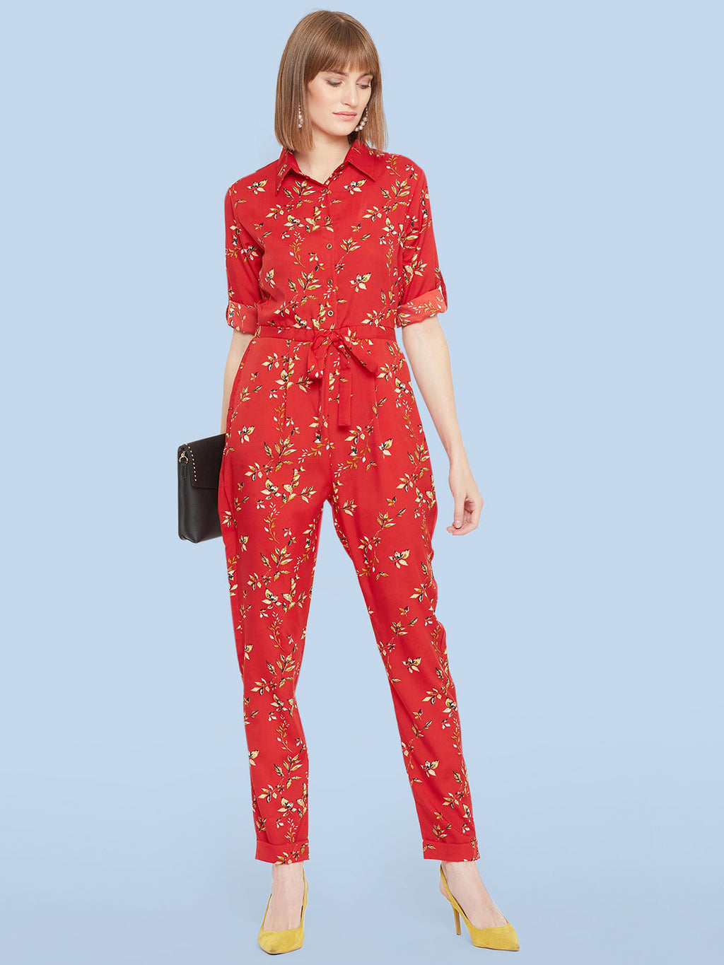 Floral Roll Up Jumpsuit
