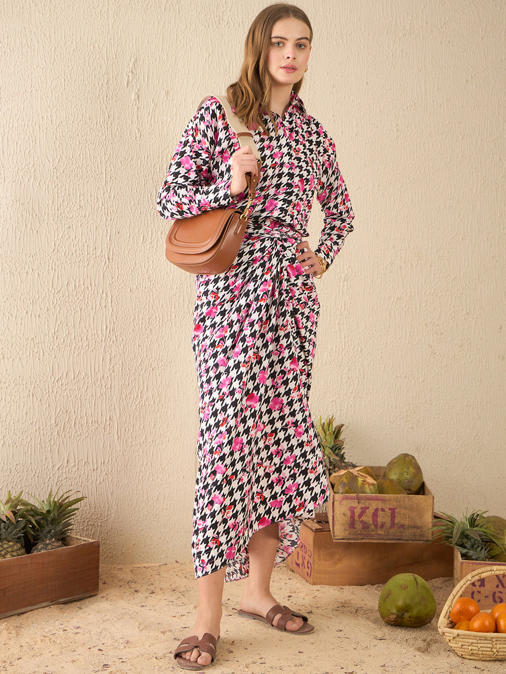 Printed Shirt with Front Twist Skirt Co-ord Set