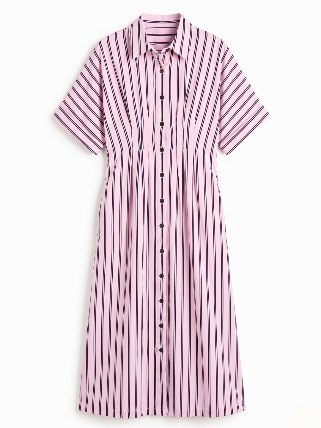 Pure Linen Pin-Tucked Midi Dress