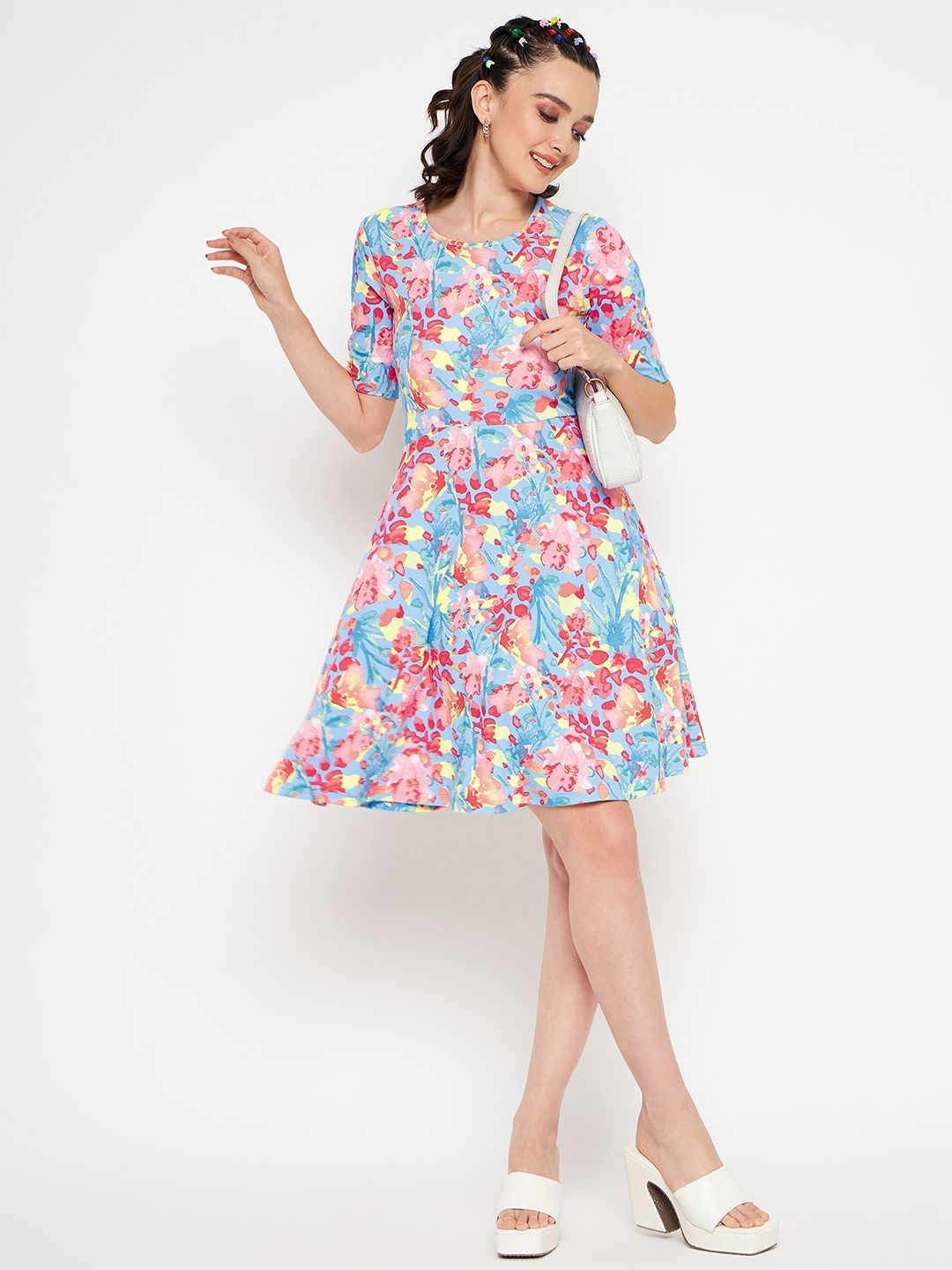 Round Neck Stretchable Skater Dress