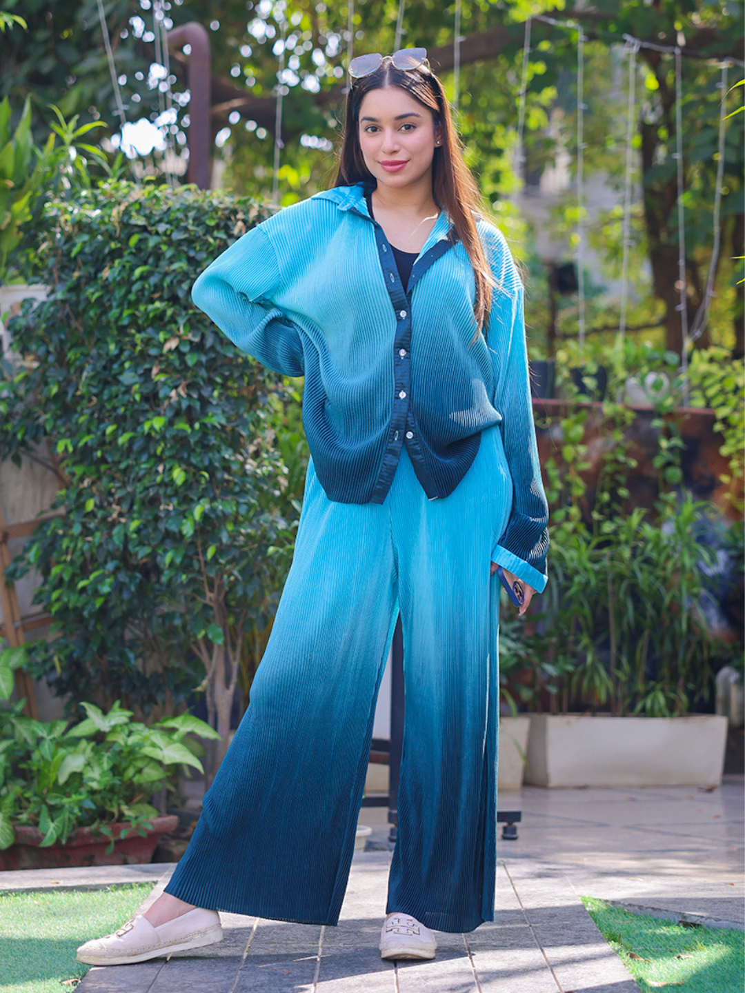 Pleated Two Piece Ombre Co-ord Set